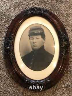 Vintage Orig hand tint Photo of Civil War Soldier in period Walnut Oval Frame
