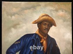 Vintage Original Oil Painting of African American Black Union Civil War Soldier