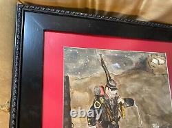 Vintage T Mottla Civil War Soldier Scene Watercolor Signed And Framed