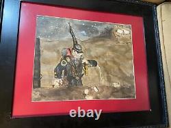 Vintage T Mottla Civil War Soldier Scene Watercolor Signed And Framed