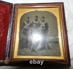 Vintage Tintype Group Photograph of 4 Civil War Soldiers with Weapons in case