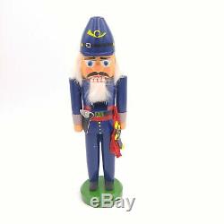 Vintage Wooden Nutcracker Soldier in Blue USA Civil War Erzgebirge Germany