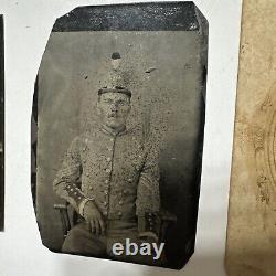 Vtg TIN TYPE Pictures CIVIL WAR Era Soldier Pressed Paper Victorian Antique