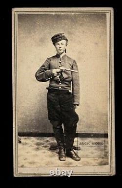 YOUNG Armed Civil War Soldier Holding Prescott Navy Revolver Rare CDV Photo